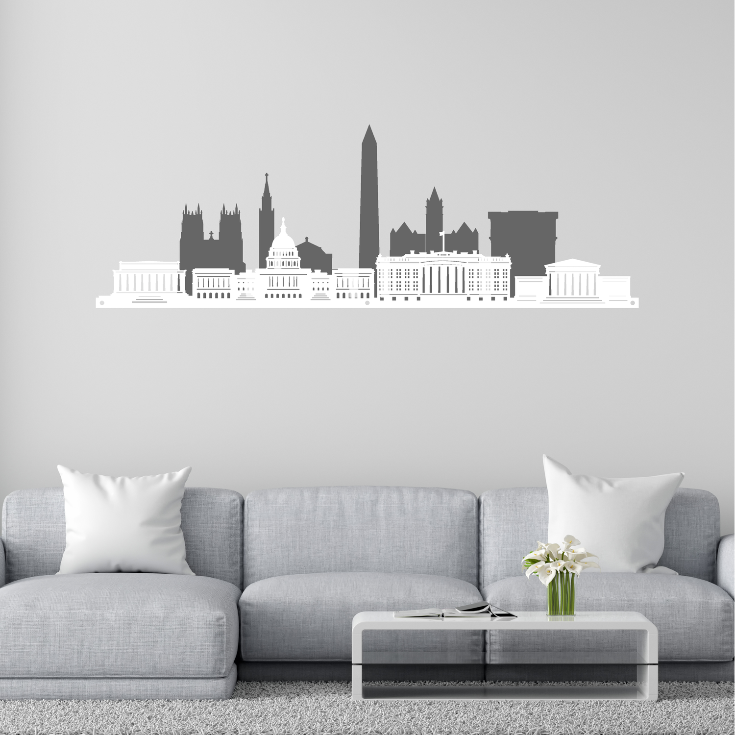 Washington Skyline Metal Wall Art 2d - Grey White