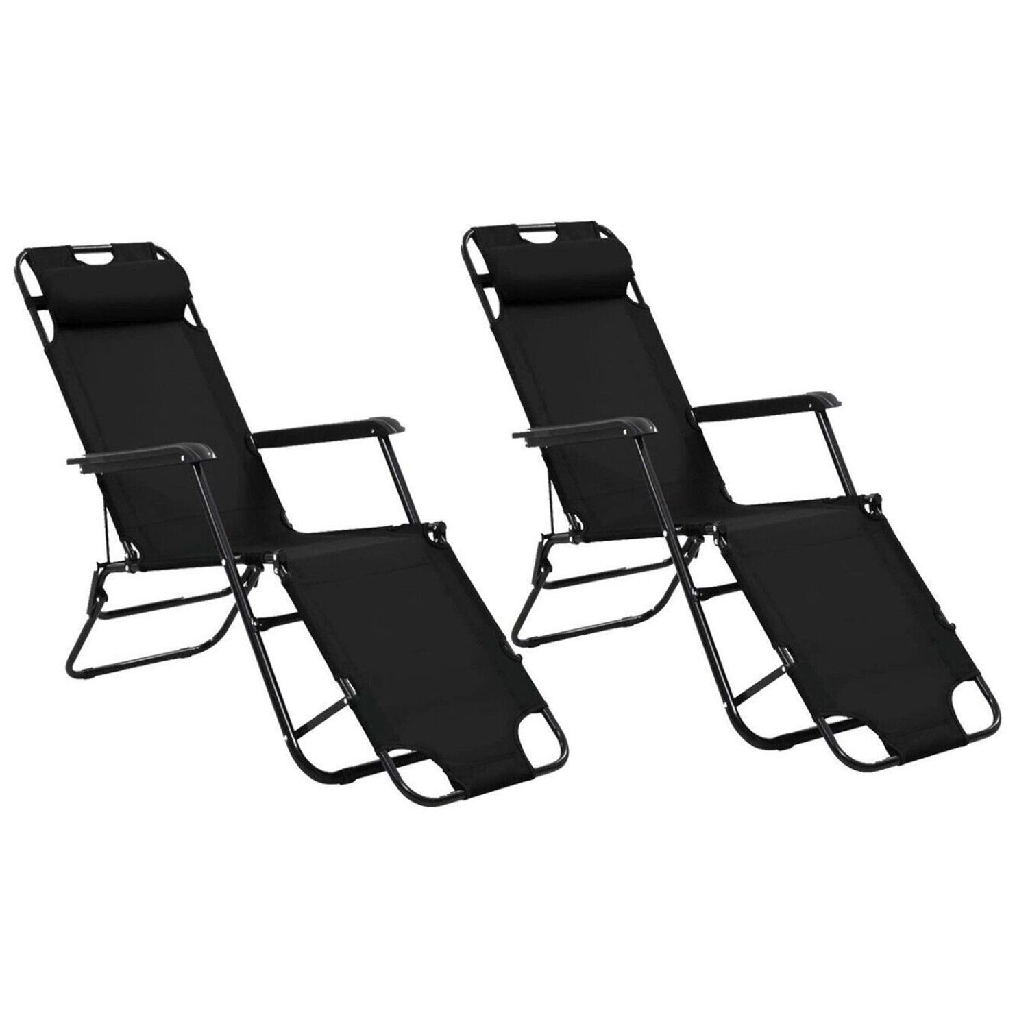 Set Of 2 Reclining Sun Loungers - Black