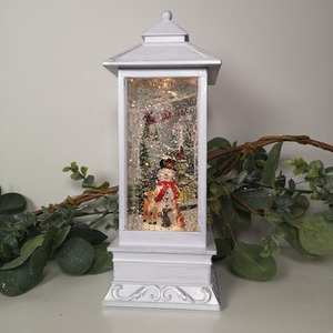 Dual Power LED Christmas Glitter White Lantern