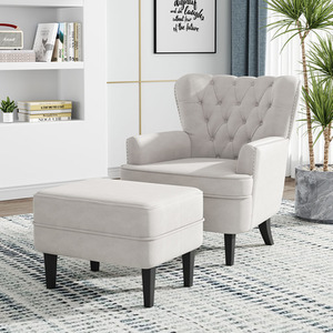 Tufted Velvet Armchair with Cushion and Ottoman
