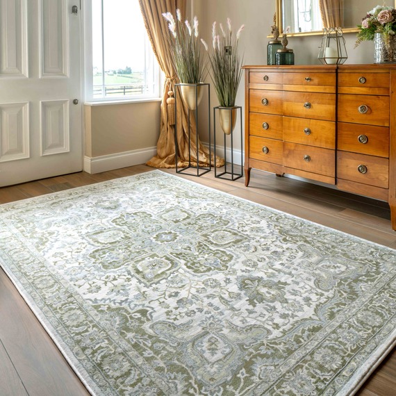 Green Traditional Medallion Living Area Rug