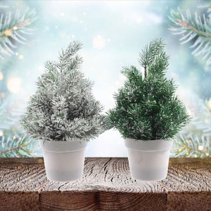 2 Mini Christmas Trees In White Pot Frosted Snowy Effect Artificial Trees 20cm