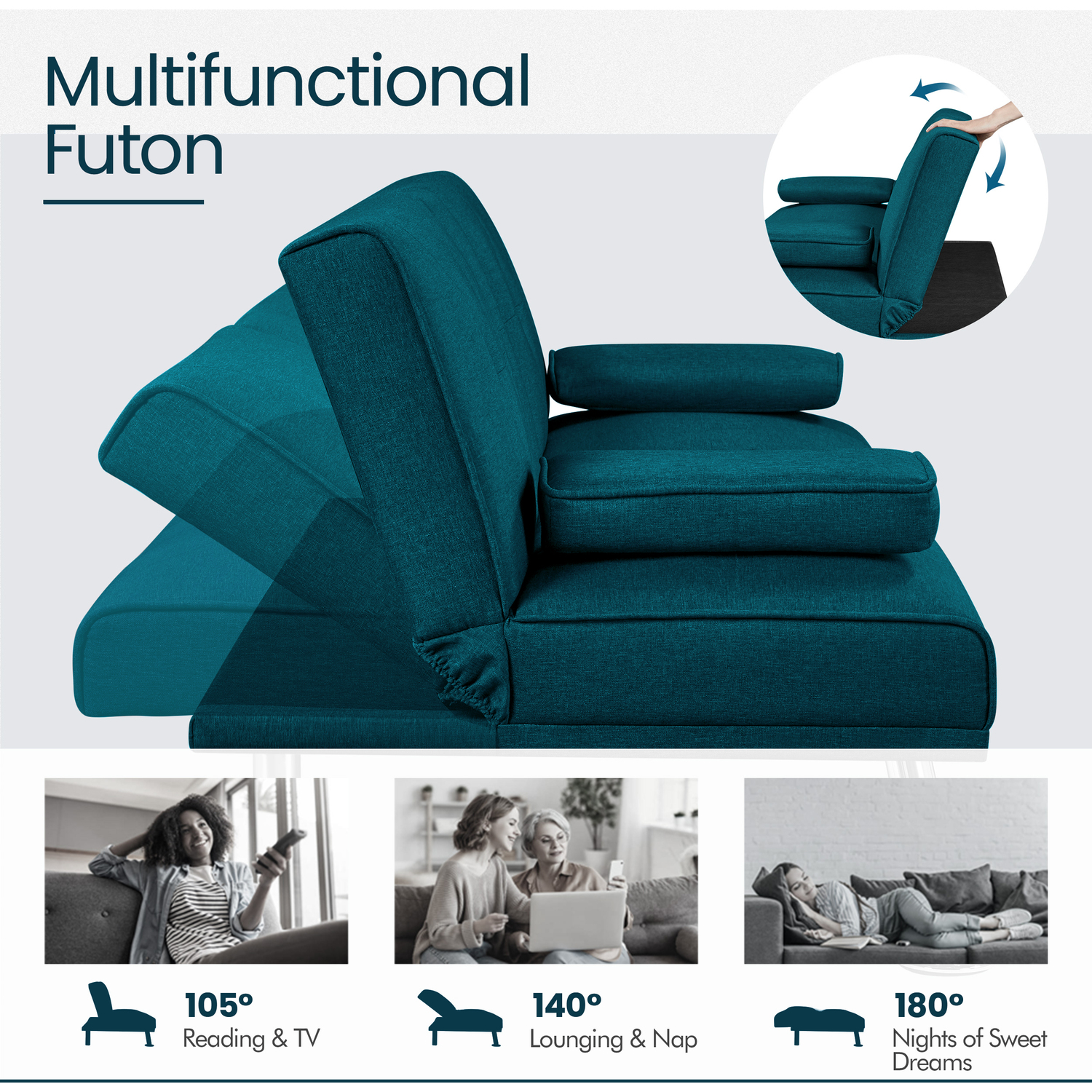 Yaheetech Convertible Sofa Bed With Platform - Blue