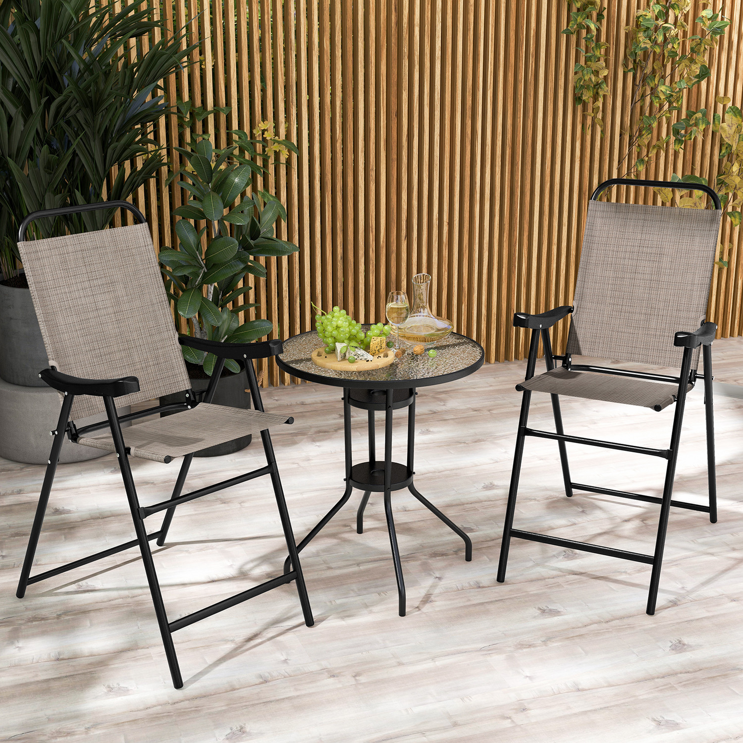 2pcs Garden Patio High Top Chairs - Brown