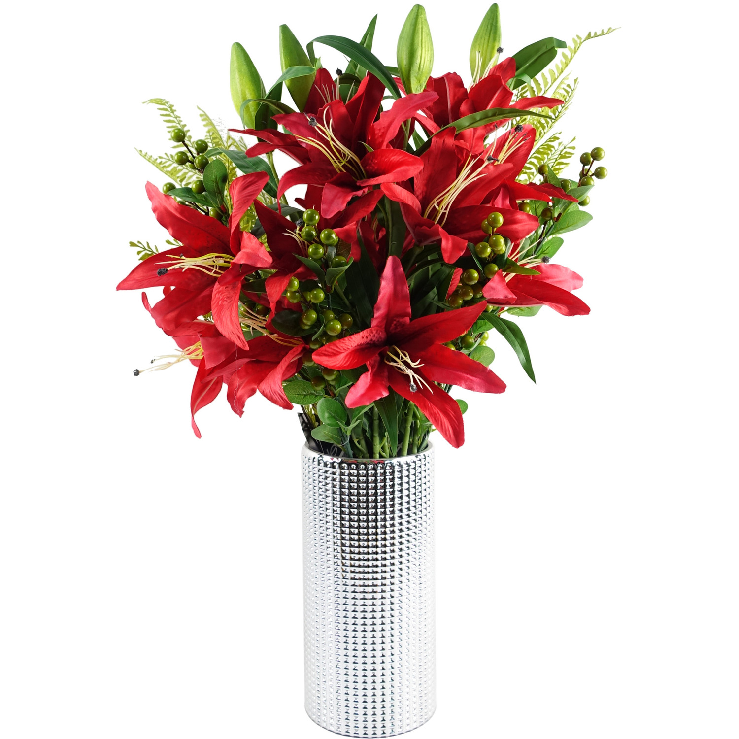 Red Lily Display Silver Glass Vase - Red Lily Silver Glass Vase