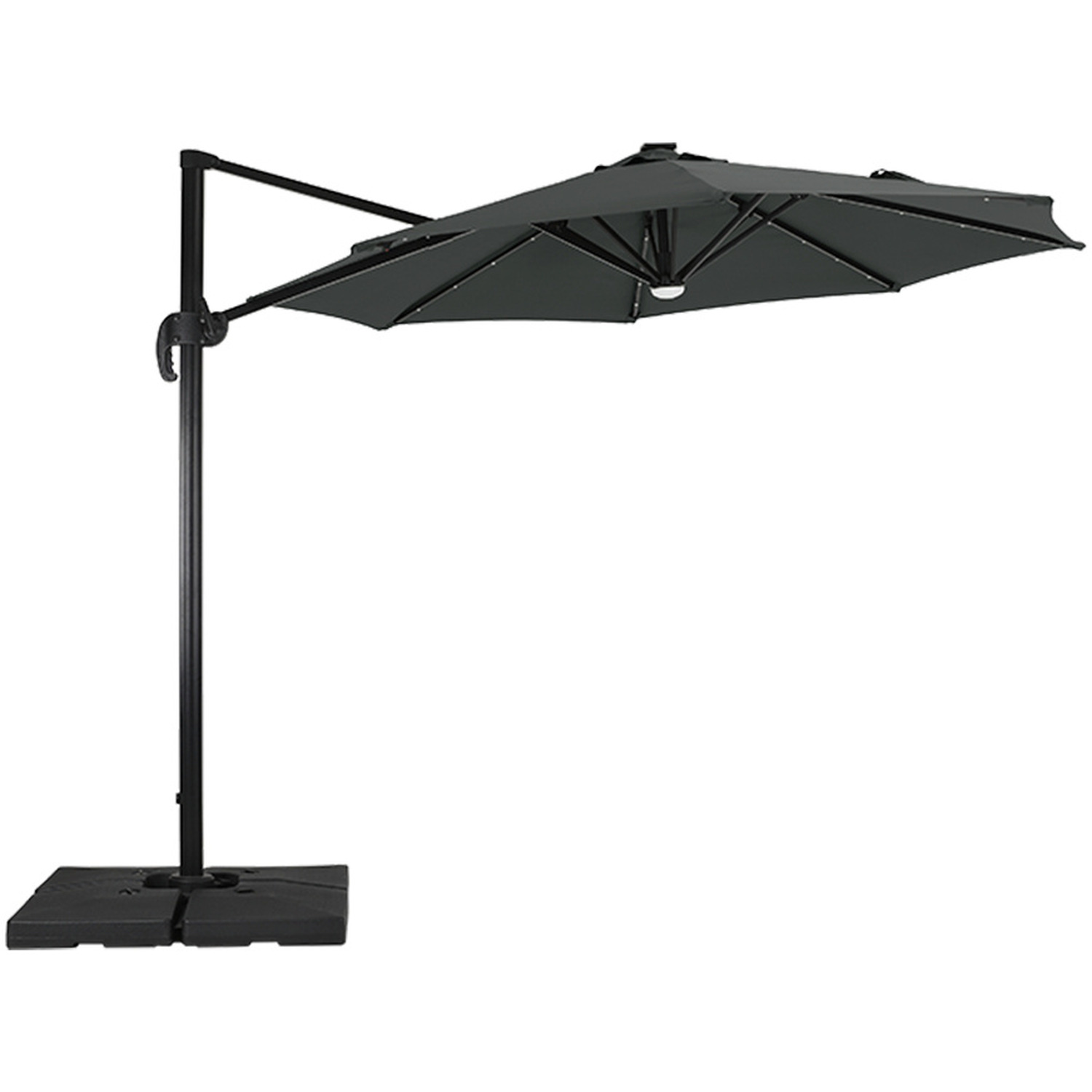 Livingandhome - Garden Round Cantilever Parasol with Solar-Powered LED Lights - Dark Grey thumbnail