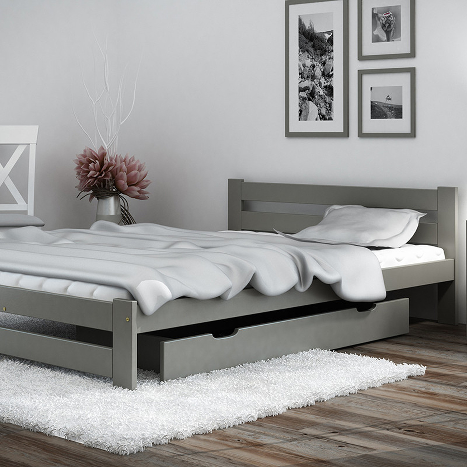Solid Pine Wood Xiamen Bed Frame - Grey Small Double