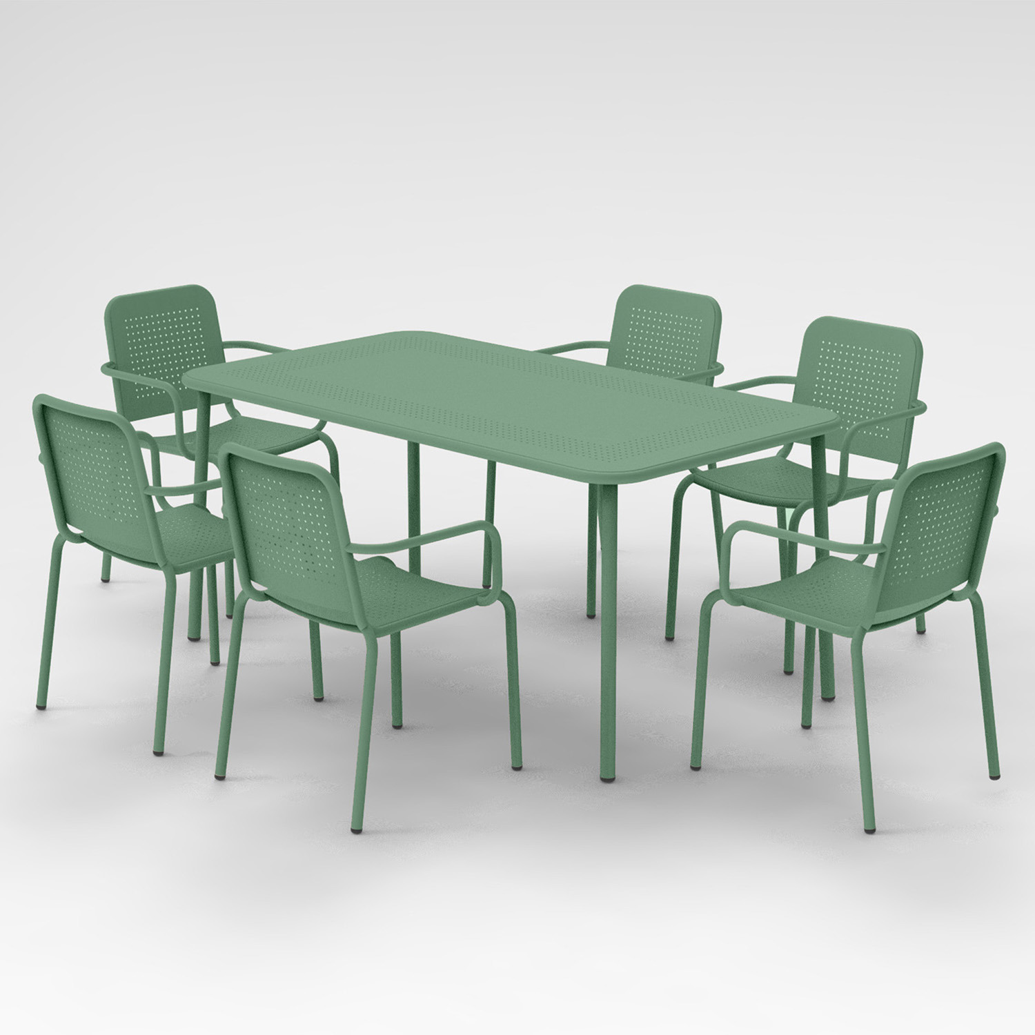 Porto 7 Piece Rectangular Metal Dining Set - Olive
