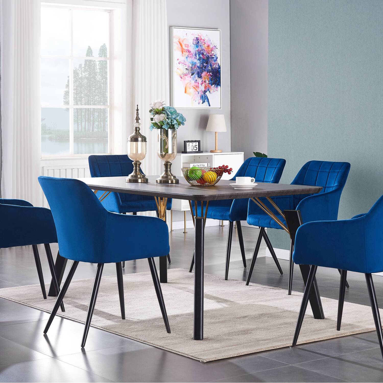 Camden Cosmo Lux Dining Set Includes A Table And Chairs Set Of 6 - Royal