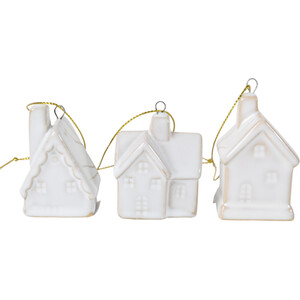 Pack of 3 Ceramic House Hanging Decorations