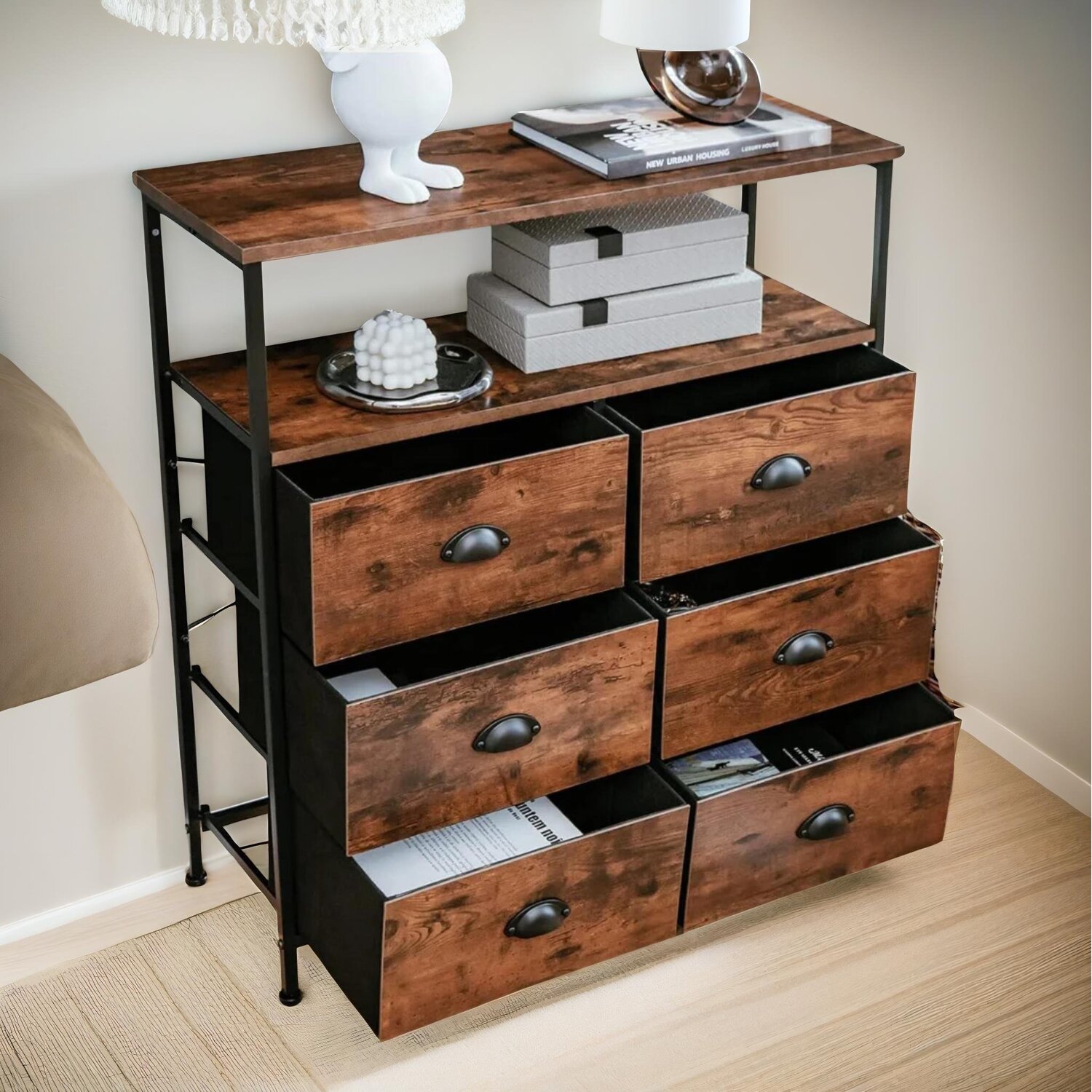 Industrial Bedroom Chest Of 6 Drawers - Brown