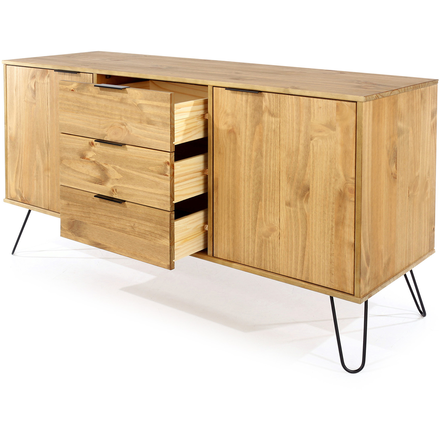 Augusta Medium Sideboard With 2 Doors And 3 Drawers Storage Unit - Antique Waxed Pine