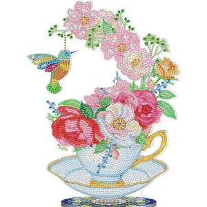 Hummingbird in Floral Teacup Diamond Art Kit