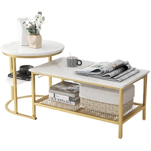 Faux Marble 2PC Nesting Tables Set Living Room Furniture