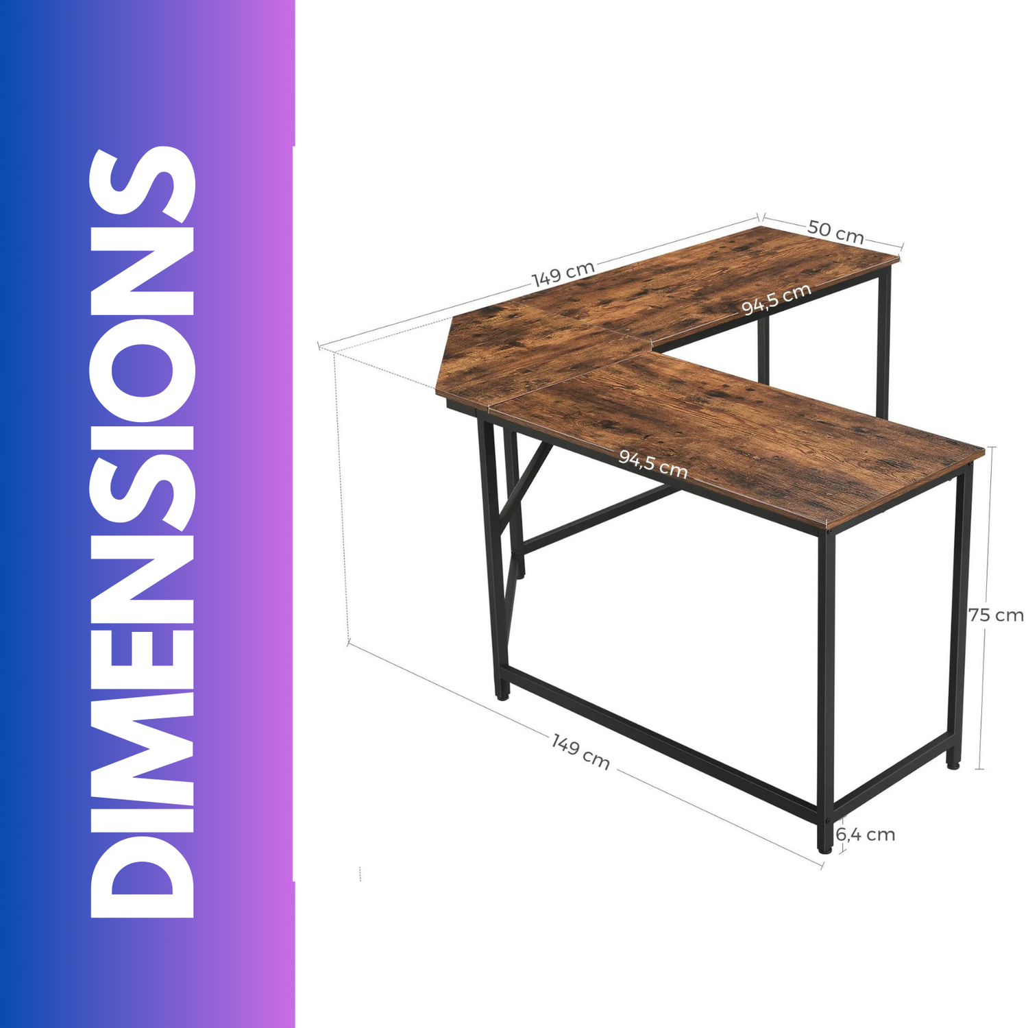 Industrial Rustic L-shaped Corner Computer Desk - Brown