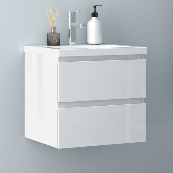 Vanity Unit Basin 500mm Wall Hung Gloss White Flat Pack