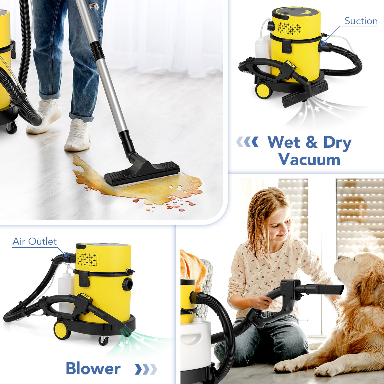 1200W Wet and Dry Shop Vacuum Cleaner - Yellow - Image 3
