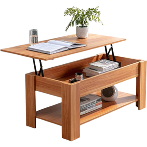 Wooden Coffee Table with 1 Shelf and Large Hidden Compartment