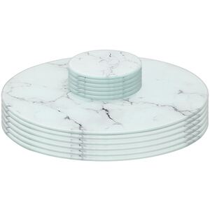 12pc Round Glass Placemats with Round Coasters Set - Marble Effect