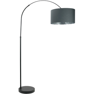 Louis Black Arched Floor Lamp with Fabric Drum Metallic Chrome Inner Shade
