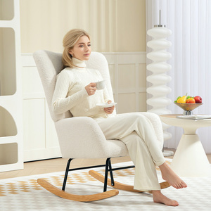 HOMCOM Rocking Chair Teddy Upholstered Accent Chair with Rubberwood Base