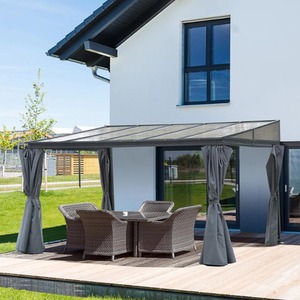 4 x 3m Outdoor Hardtop Gazebo with Curtains, Lean to Aluminium Pergola