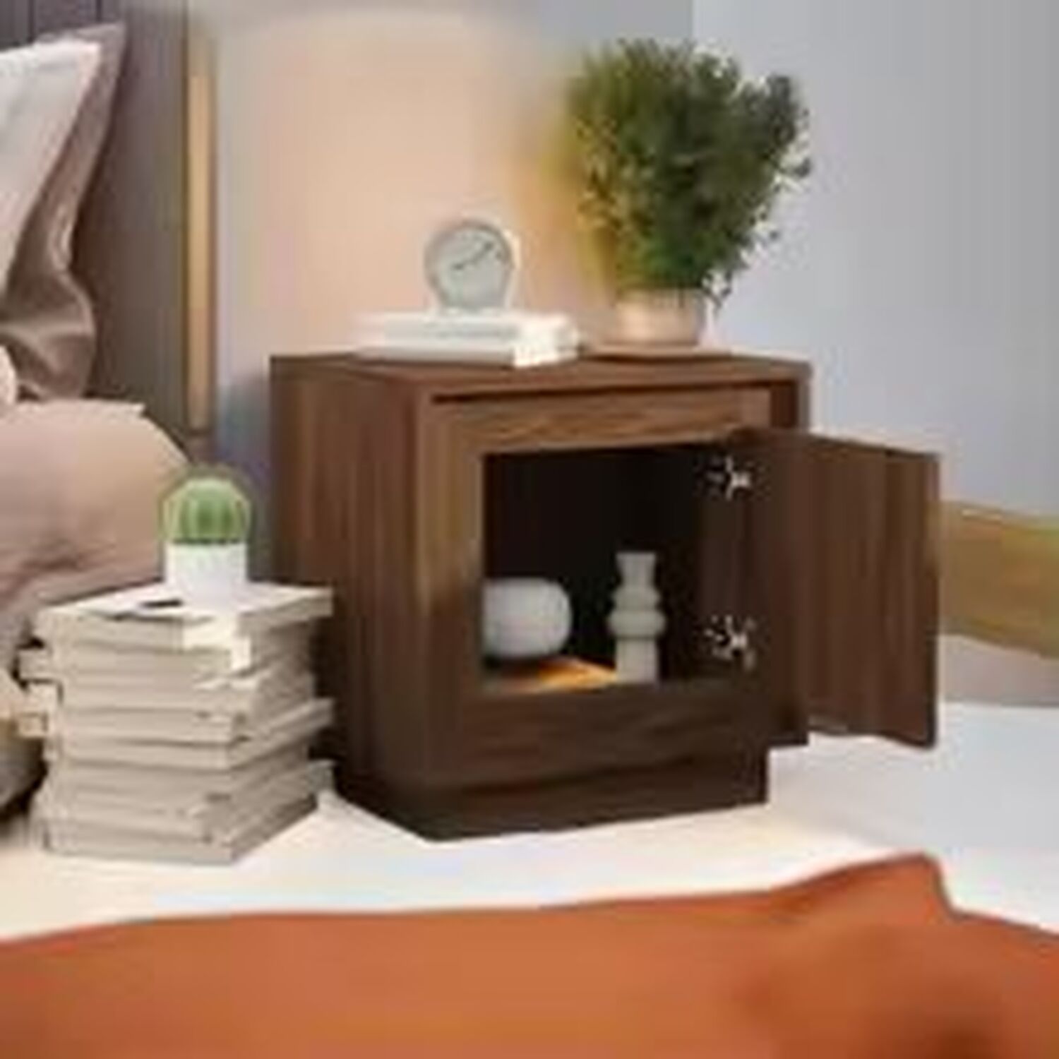 Oak Effect Bedside Cabinet - Brown 45cm