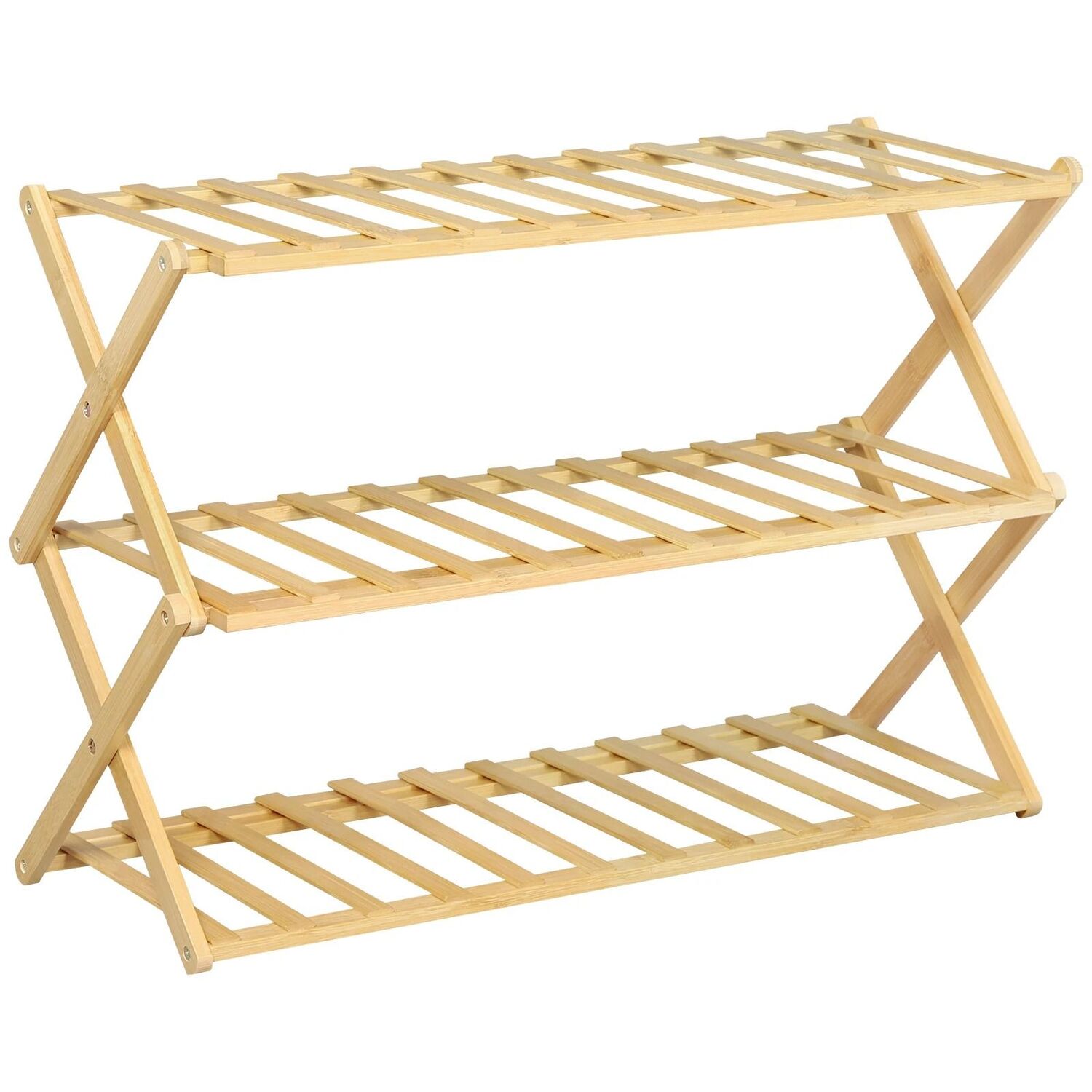 Folding 3 Tier Bamboo Shoe Rack Portable Shoe Shelf