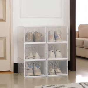 12-Pack Shoe Storage Plastic Boxes with Magnetic Door