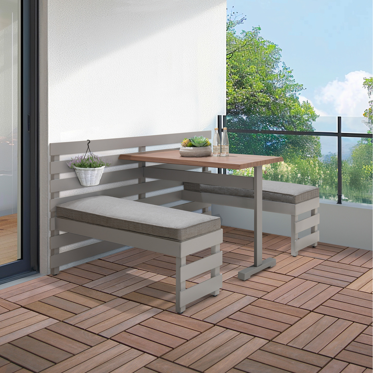 Sunjoy Outdoor Picnic Table Dining Bench Set - Grey
