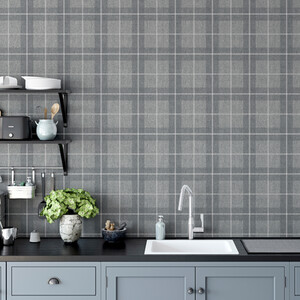 Heritage Check Grey and Silver Wallpaper