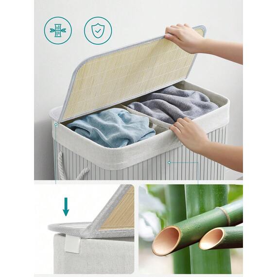 SONGMICS Bamboo Laundry Basket with 2 Sorting Compartments