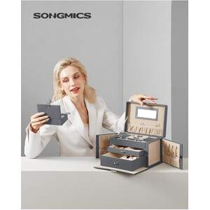 SONGMICS 3-Tier Lockable Jewellery Box with Travel Case
