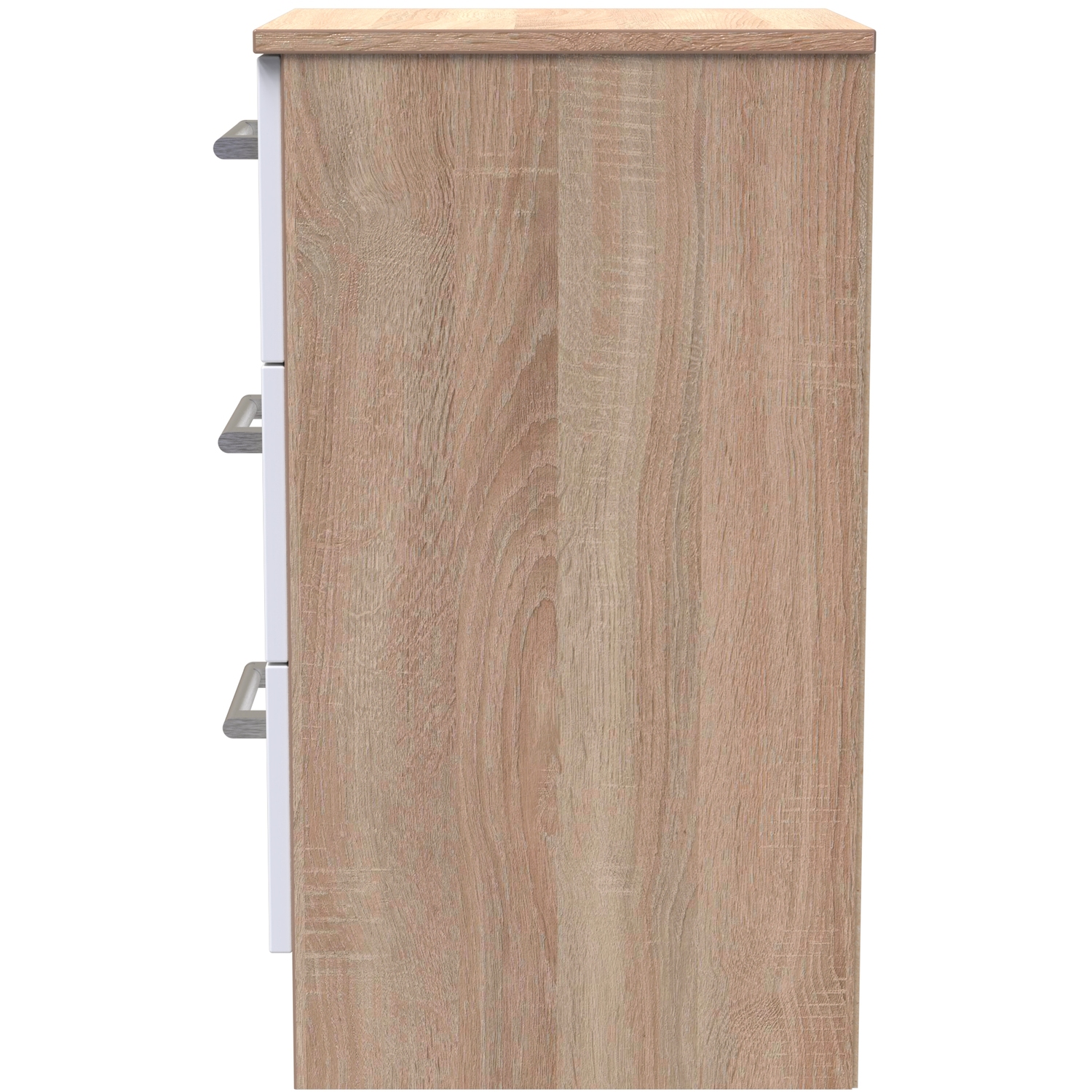 Devon Ready Assembled 3 Drawer Bedside Cabinet - White Matt Bardolino Oak