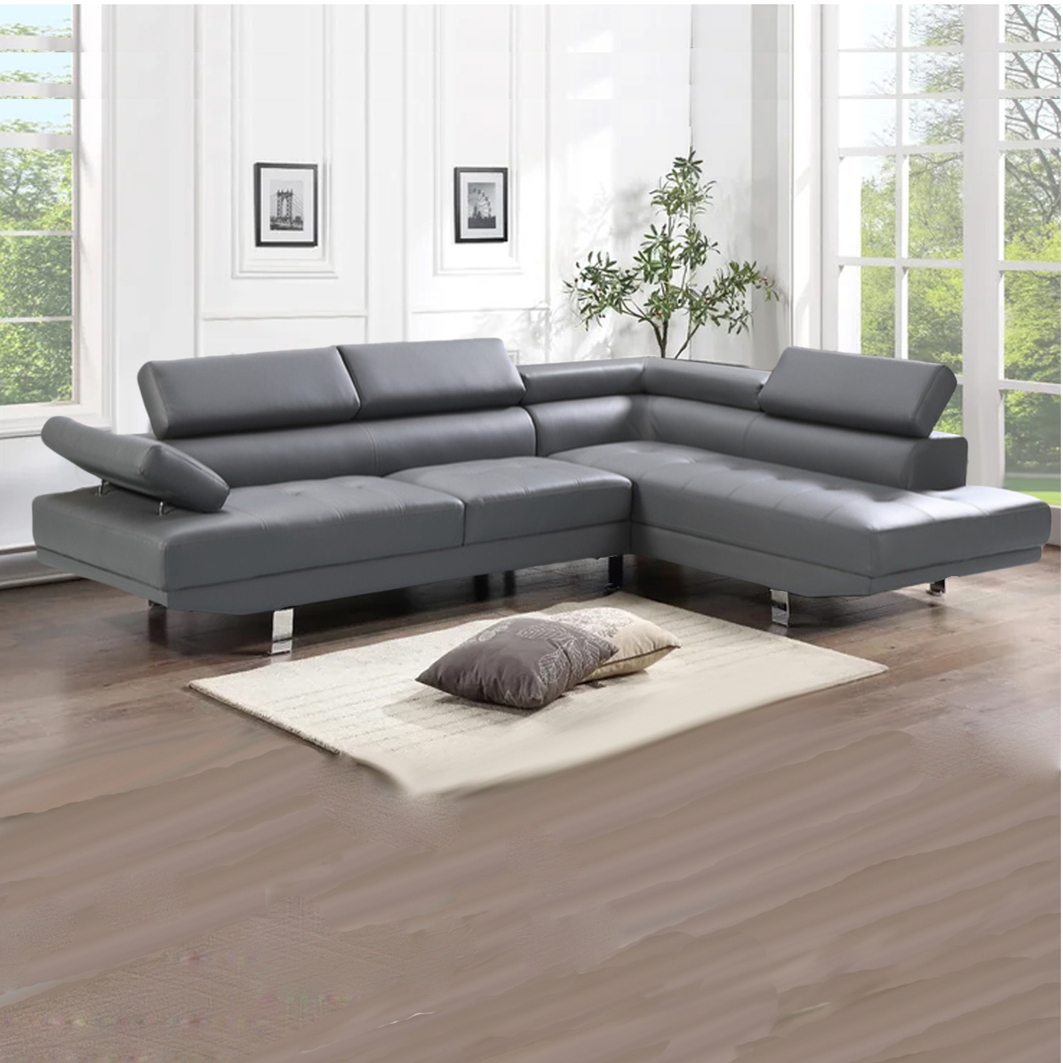 Seagul Leather Corner Sofa - Grey