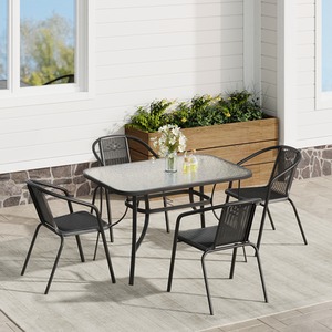 5-Piece Patio Set with 1 Tempered Glass Table and 4 Rattan Chairs