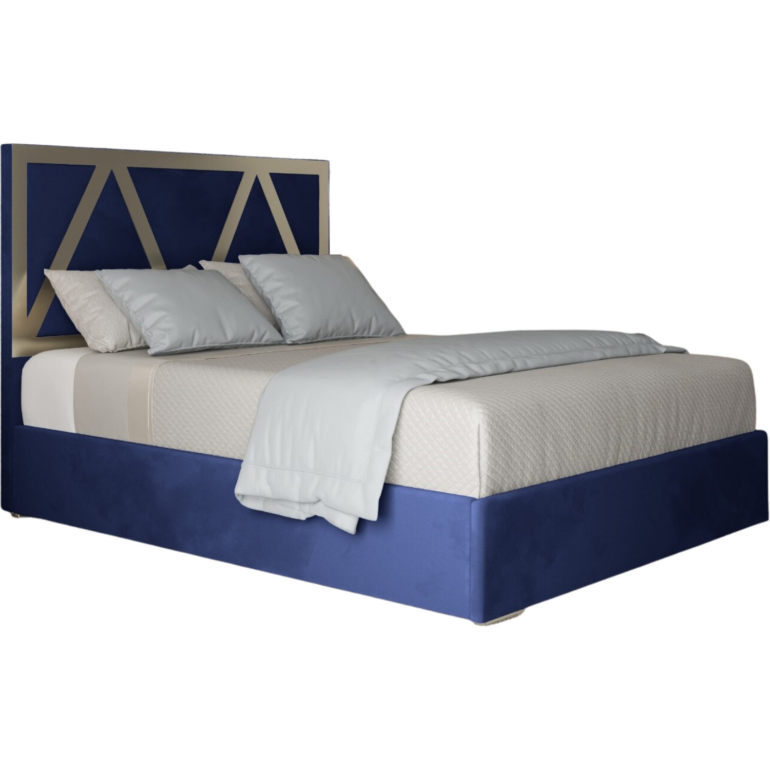 Belgrave Soft Velvet Upholstered Metal Bed Frame - Blue Superking