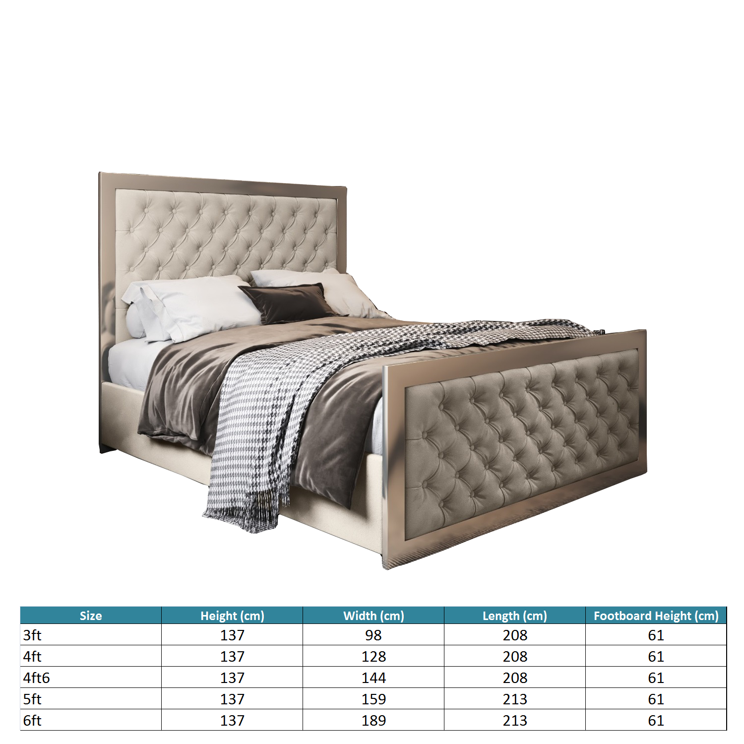 Emia Upholstered Velvet Metal Bed Frame - Cream King