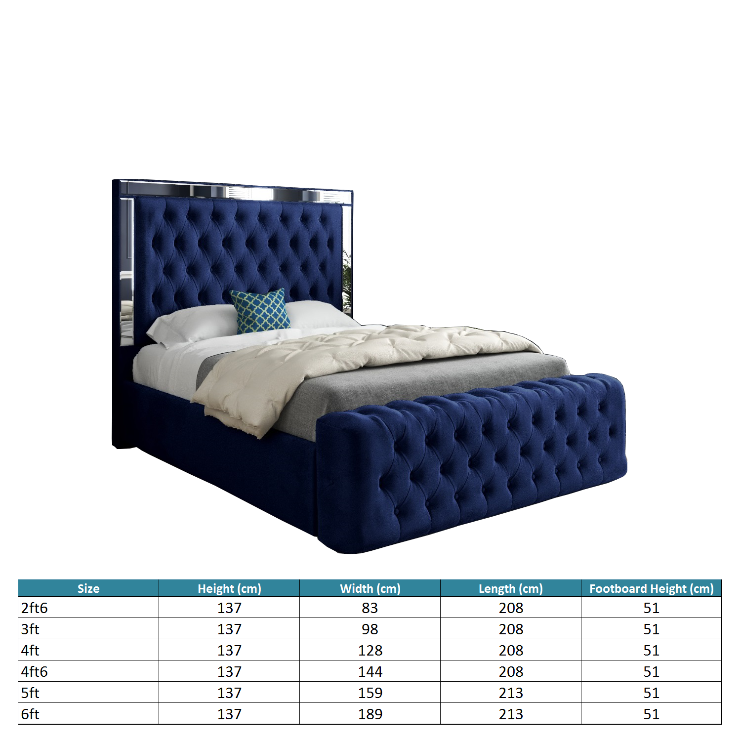 Gemia Soft Velvet Upholstered Mirror Bed Frame - Blue Single