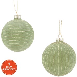 Green Flocked Striped Bauble