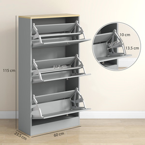 Grey HOMCOM Narrow Shoe Cabinet with 3 Flip Doors shot 10809668