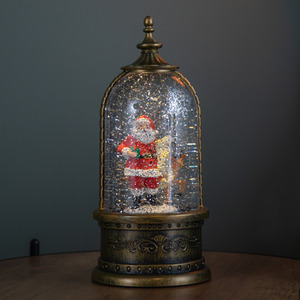 LED Christmas Cloche Water Spinner with Santa and Deer Scene