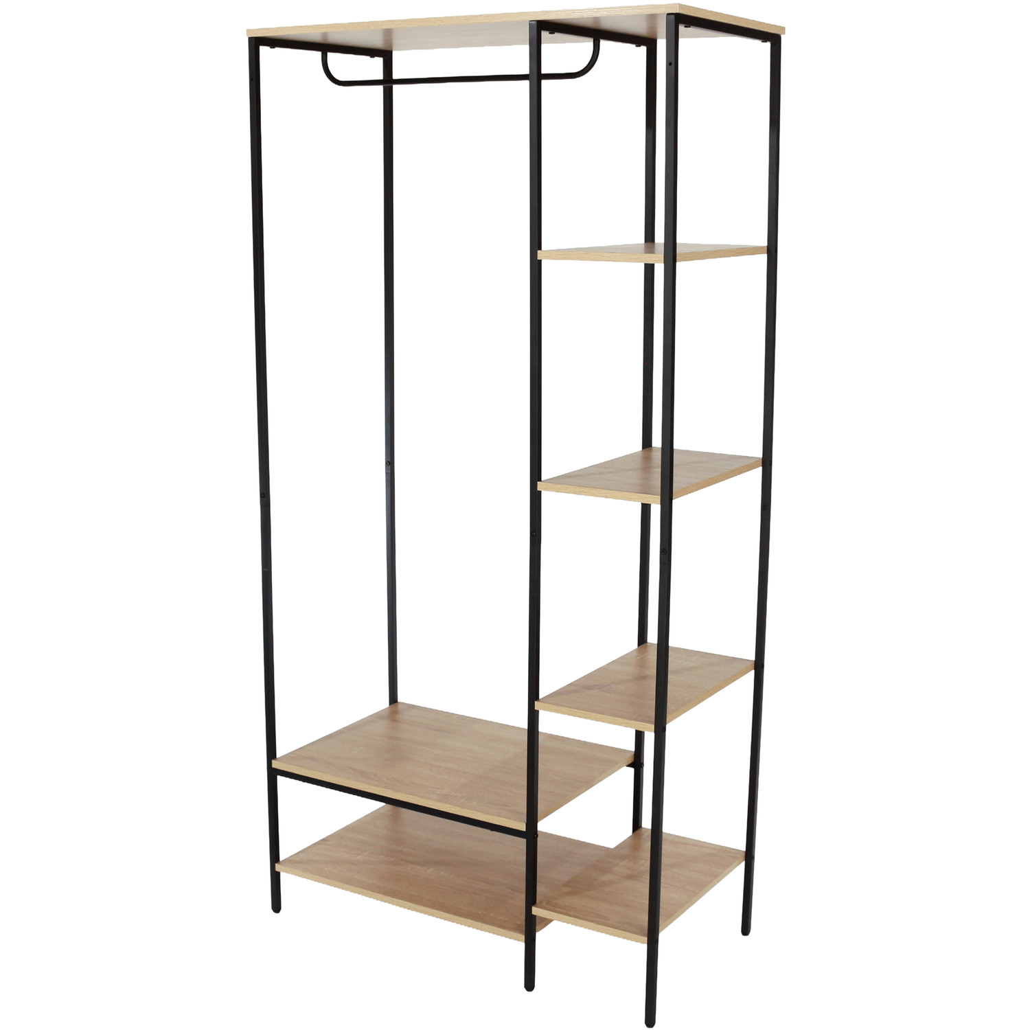 Kelly Oak Effect Open Wardrobe With Side Shelf Storage - Rustic - Oak