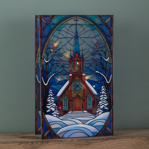 Battery Operated Double Sided Stained Glass Victorian Church with LEDs