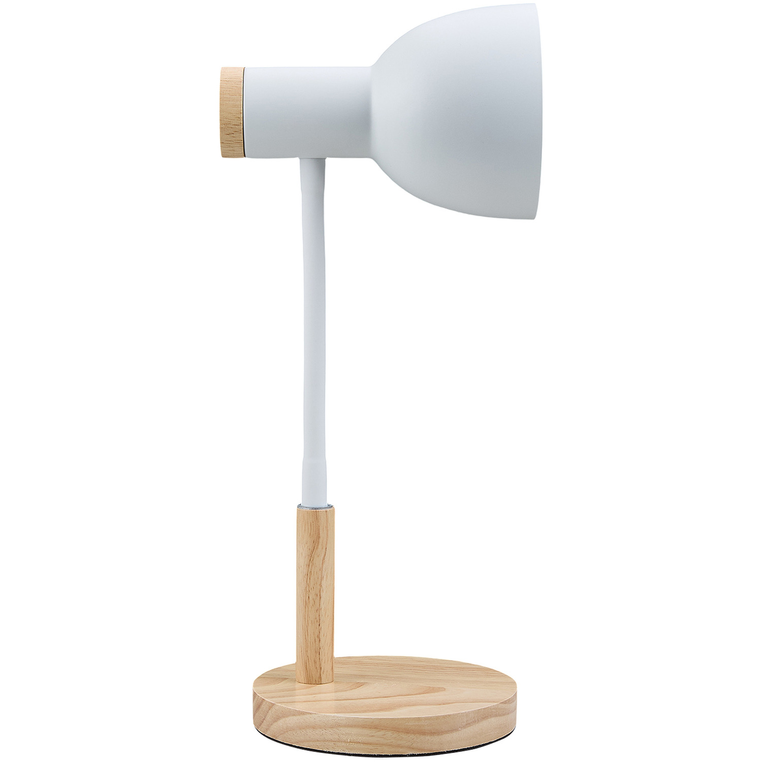 Flexible Arm Table Lamp With Wooden Base - White