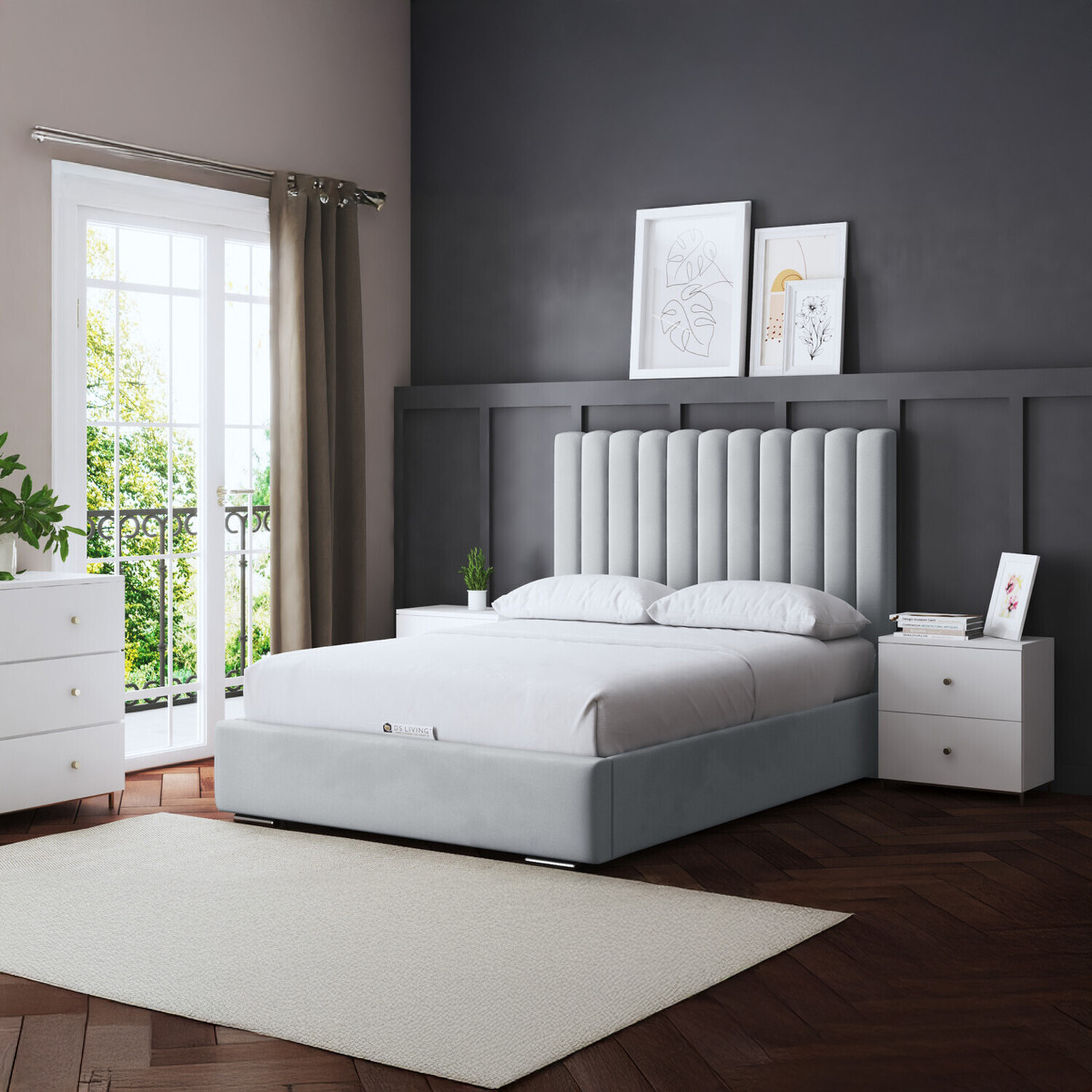 Evangeline Panel Ottoman Bed With Headboard - Silver Single