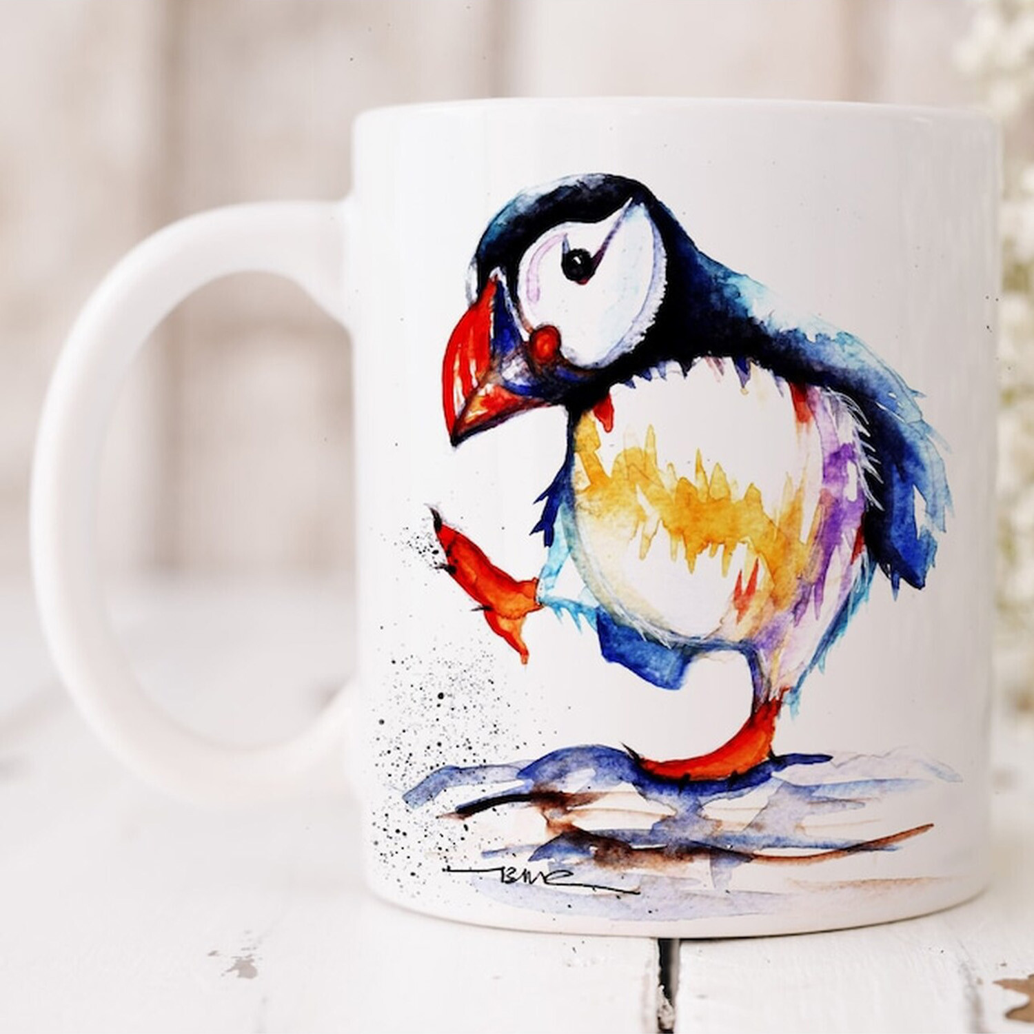 Image of Puffin Watercolour Art Mug - Red