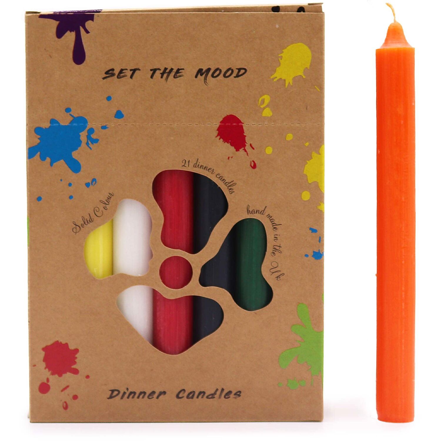 Solid Colour Dinner Candle Set Pack Of 21 Mix Of 7 Colours - Multicolor