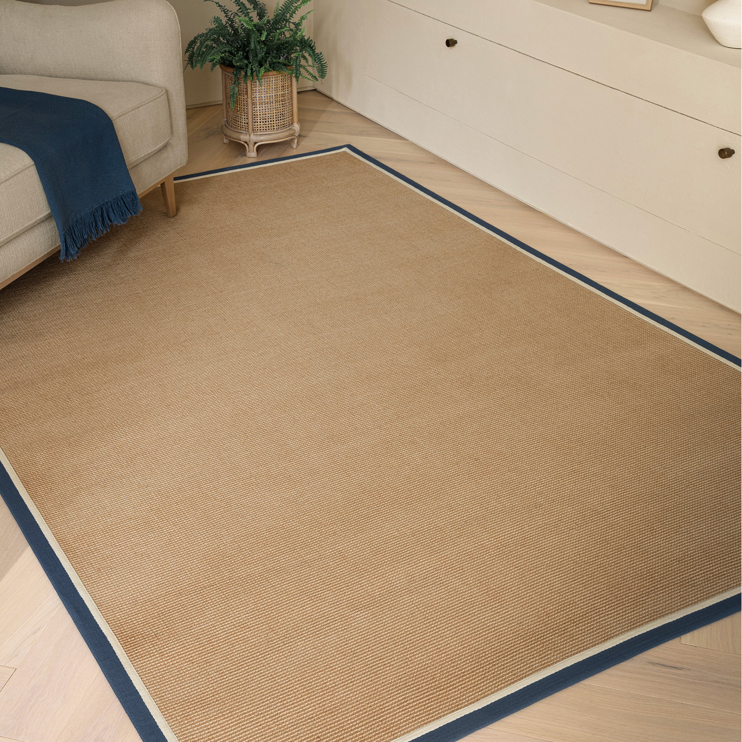 Bordo Boucle Navy Cream Jute Area Rug - Beige / 120 x 170cm