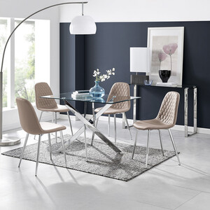 Metal Dining Table And 4 Corona Silver Chairs Set